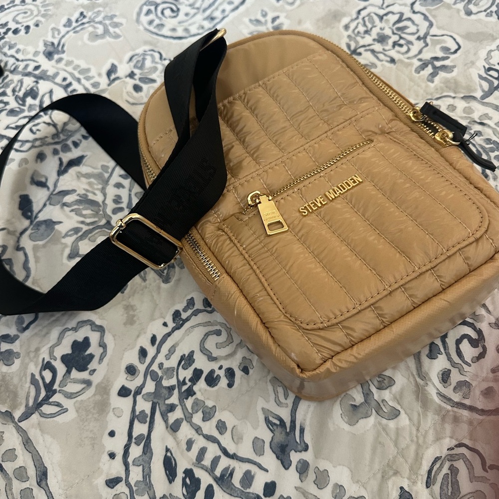 Steve Madden Beige Quilted Crossbody Bag